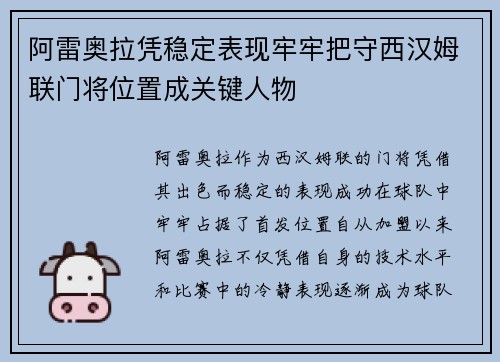阿雷奥拉凭稳定表现牢牢把守西汉姆联门将位置成关键人物